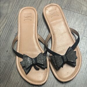 INC International Concepts Women's Black and Tan Bow Sandals